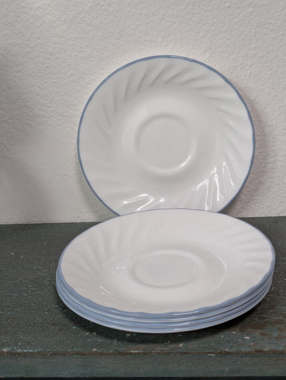 Corelle Corning Blue Velvet Rim With Swirl Saucers -6 1/4" DIAMETER - SET OF 5